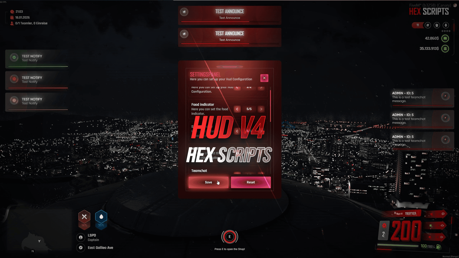 [ESX/QBCORE] HEX HUD V4